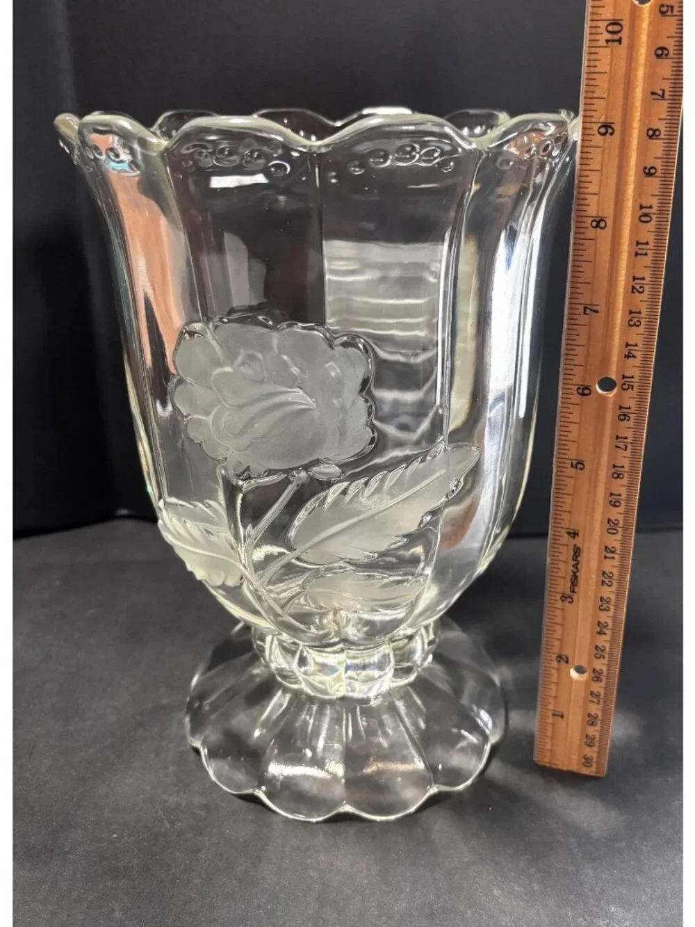 Imperlux Hand Cut Crystal Pedestal Vase With Etched Rose Elegant Vintage Décor